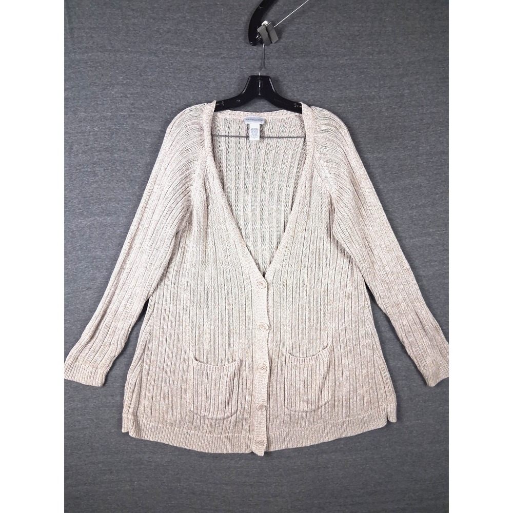 Soft Surroundings Womens Sweater‎ 2X Beige Linen Blend Metallic Cardigan Capsule